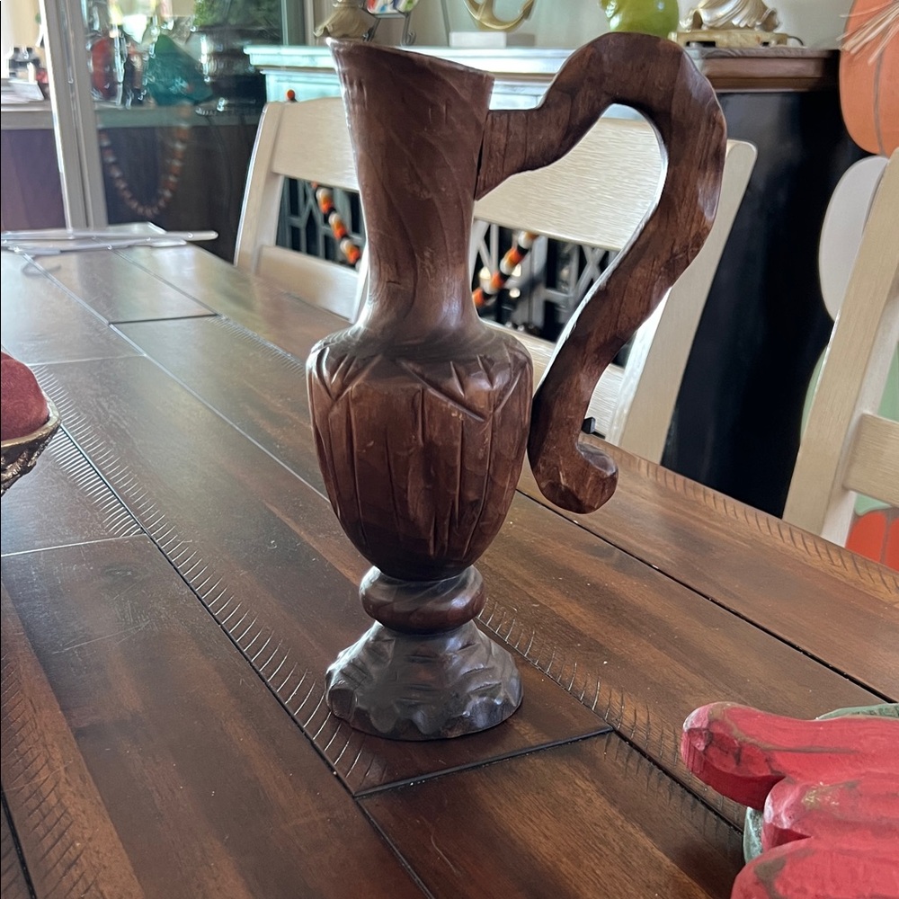 Vintage Antique Hand Carved Wooden Pitcher